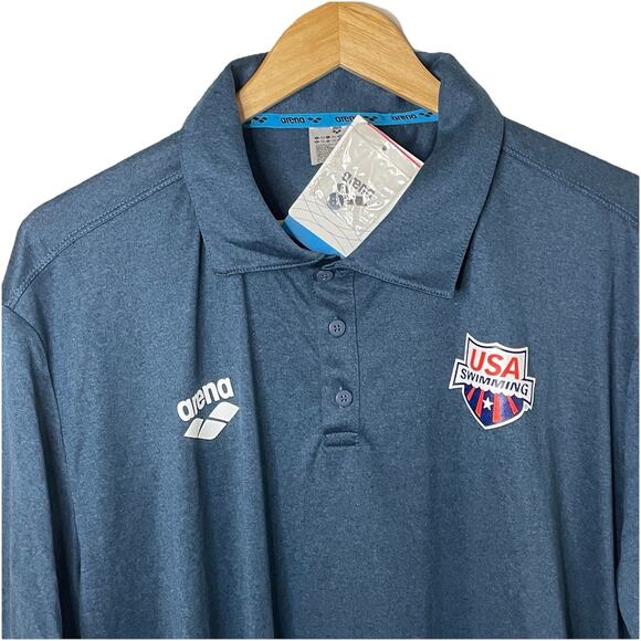 NWT Arena USA Swimming Logo Blue Short Sleeve Tech Polo Lightweight Men’s XXL - Picture 4 of 16
